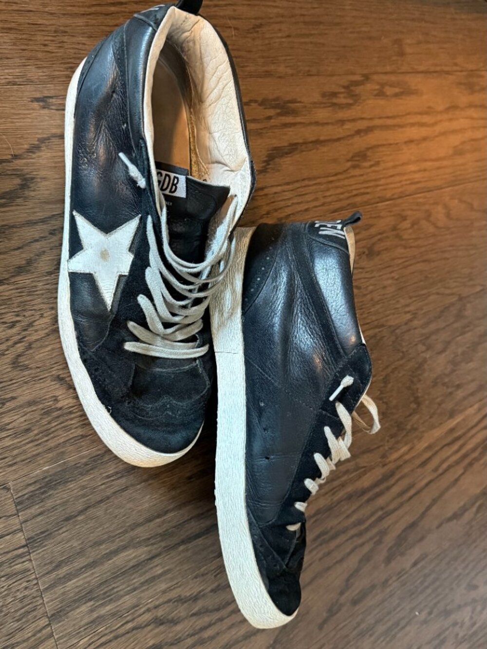 Golden Goose Black Leather High Top Sneakers White Star GGDB Made in Italy - Picture 2 of 5